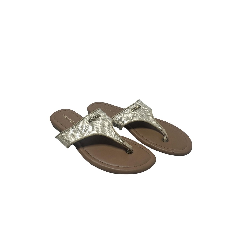Nautica Hollyoak Sandals Womens Size 6 Gold Thong Flip Flops Slip On Flat
